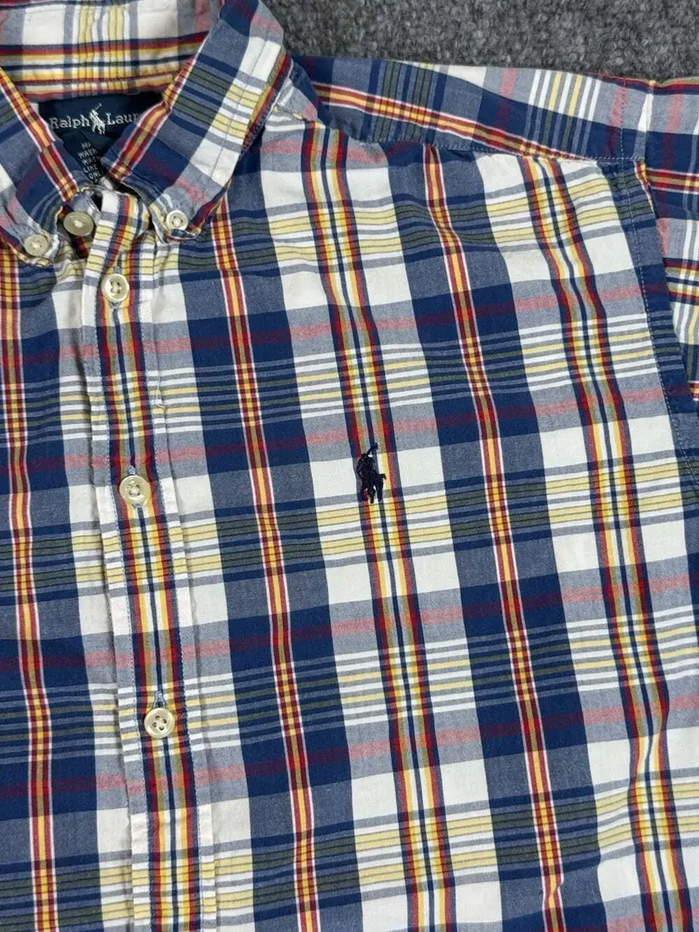 Ralph Lauren Boys L Plaid Button-Down Collared Shirt Short Sleeve Cotton Blue